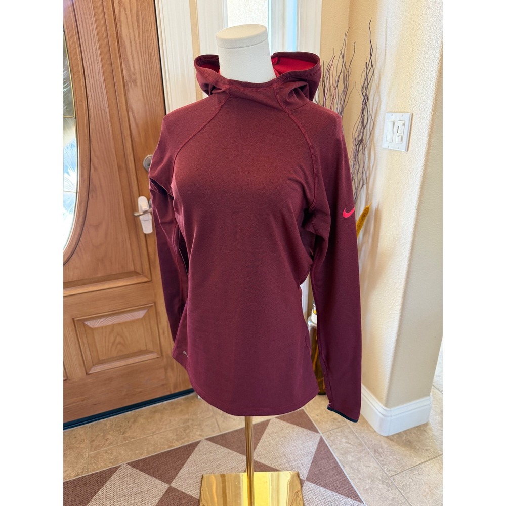 Nike Pro Dri-FIT Hoodie Womens Large Burgundy Pink Long Sleeve Running Top